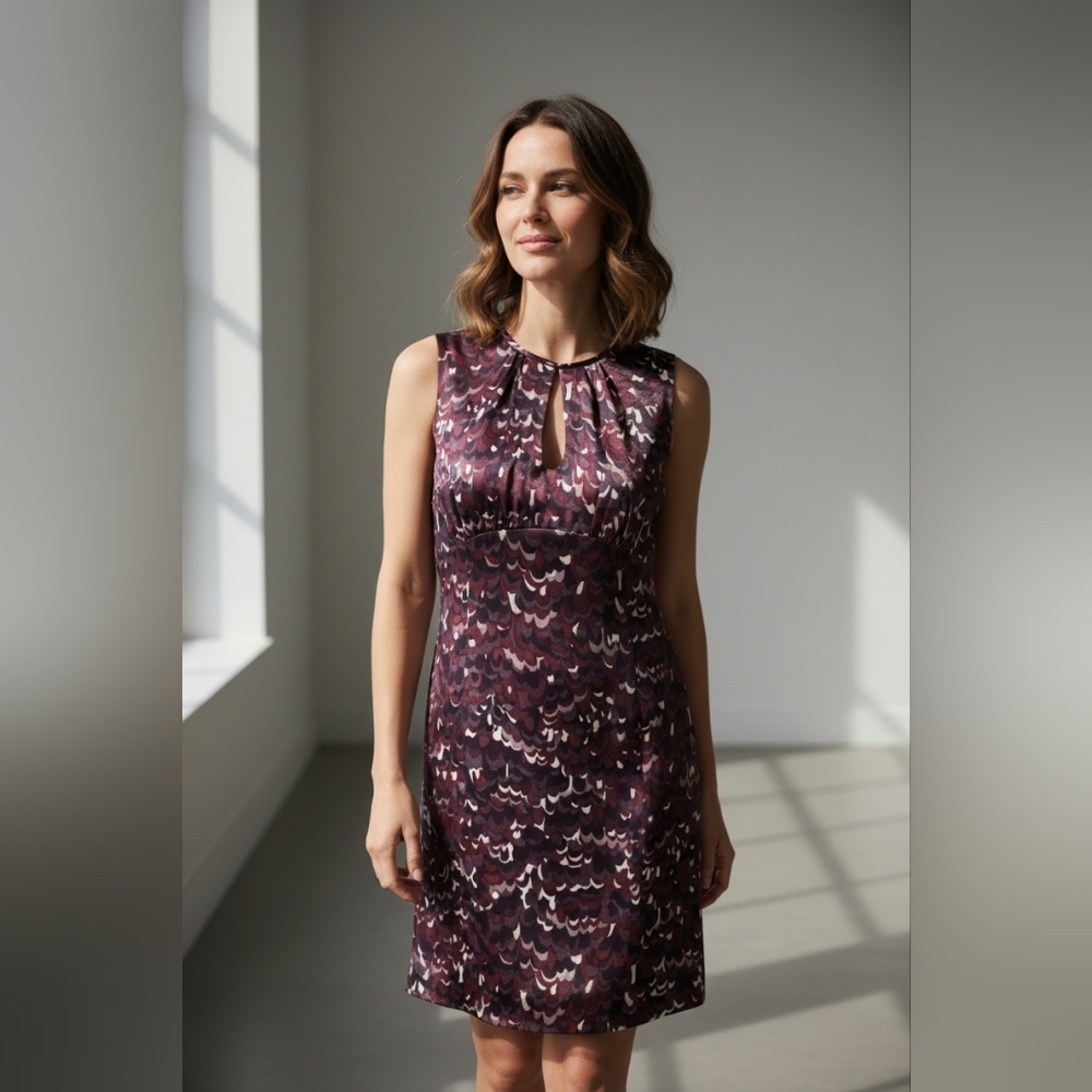 Nanette Lepore Brown/Silver Abstract Print Silk Shift Dress Sleeveless Size 8